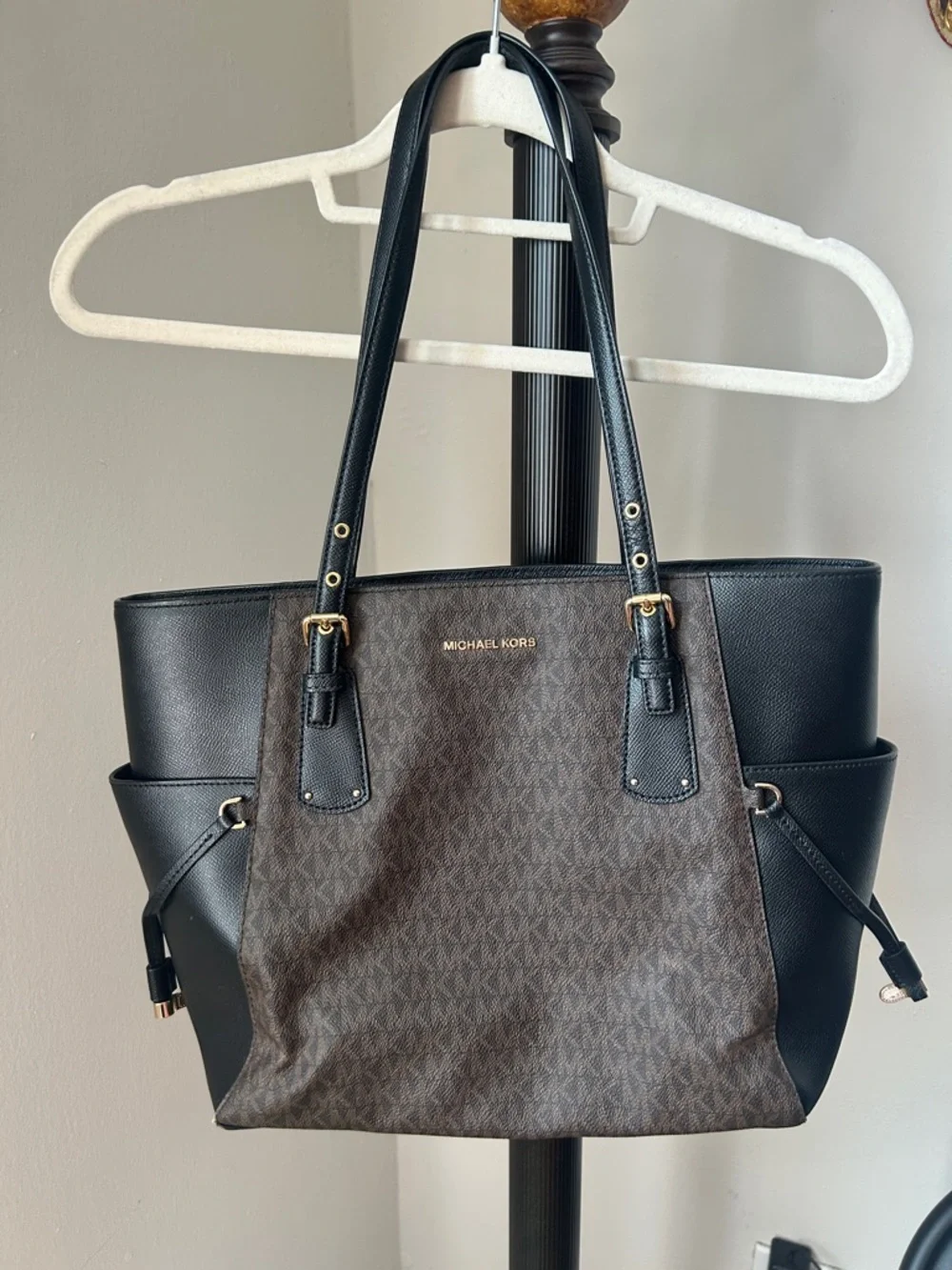 Michael Kors Brown Signature & Black Leather Tote NWT
